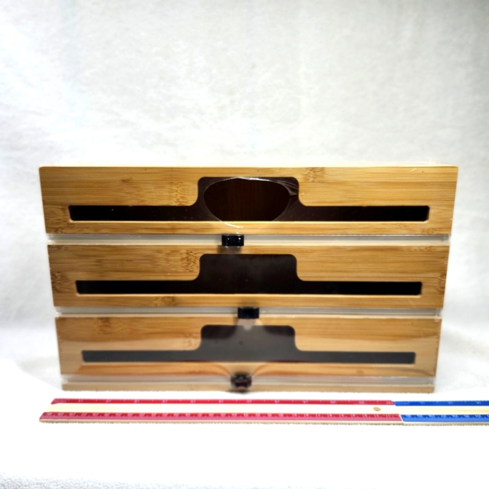 SpaceAid WrapNeat 3 in 1 Wrap Organizer with Cutter & Labels Bamboo